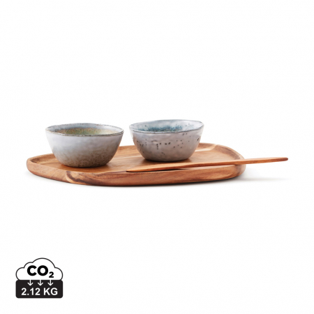 Bucatarie si servire - Set tapas ceramica cu platou lemn, Vinga Nomimono