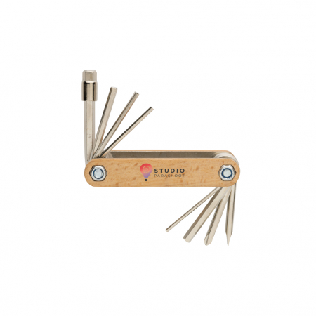 Multitool hexagonal din lemn FSC® cu 9 functii si otel carbon rezistent [4]