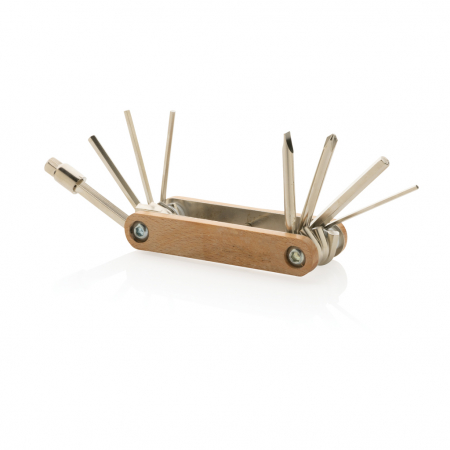Multitool hexagonal din lemn FSC® cu 9 functii si otel carbon rezistent [1]
