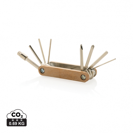 Unelte multifunctionale si bricege (multitools) - Multitool hexagonal din lemn FSC® cu 9 functii si otel carbon rezistent