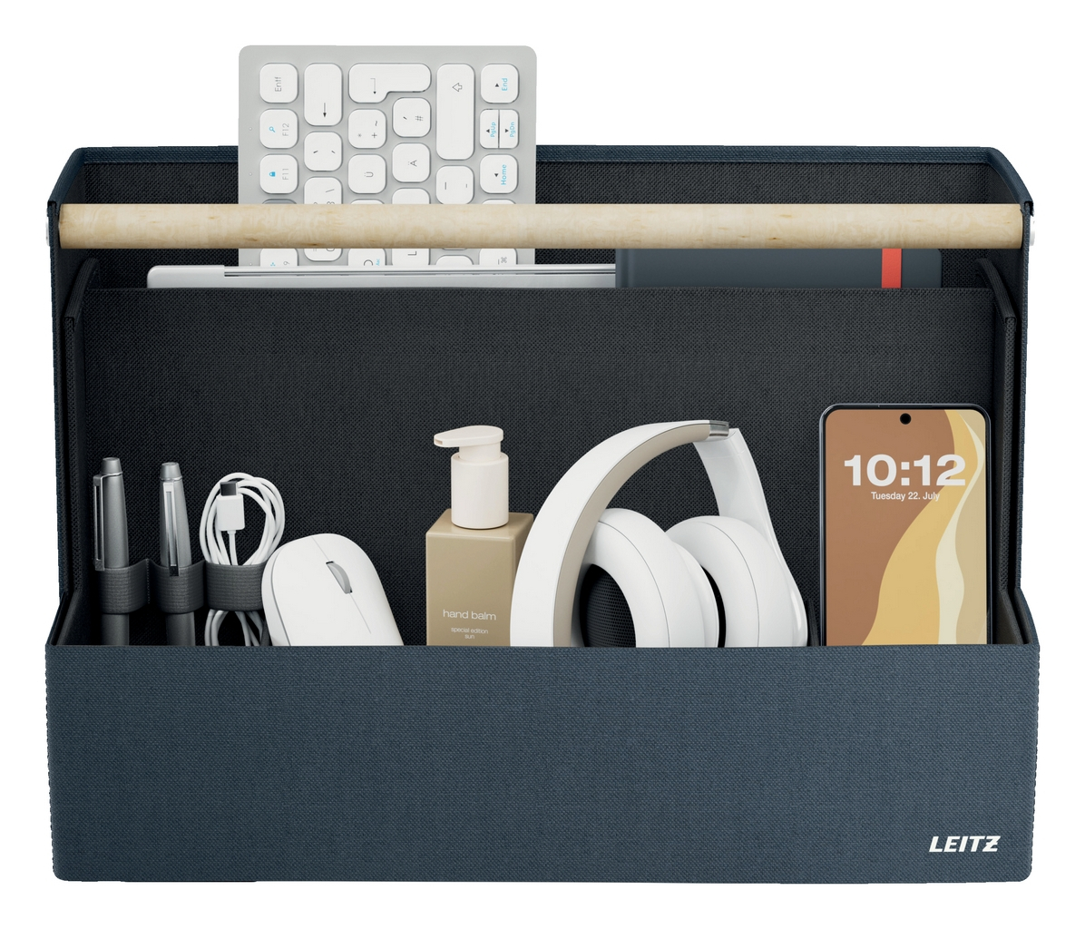 bol supa cu maner Cutie portabila cu organizator, material textil, cu maner, albastru, LEITZ