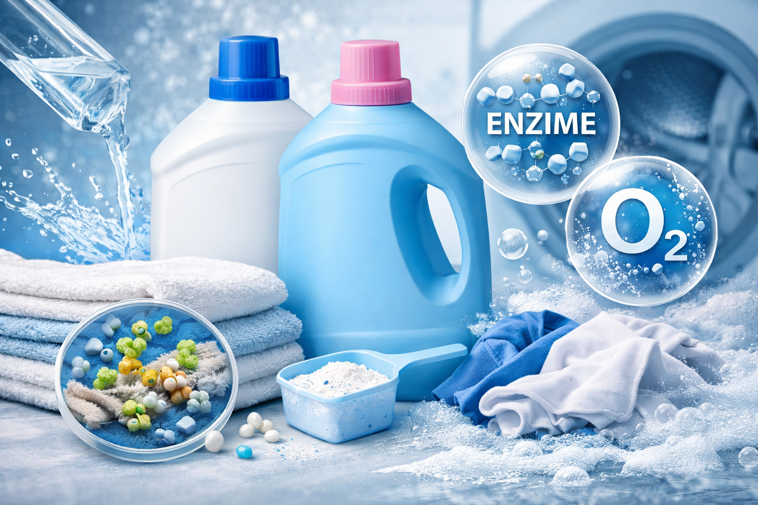 Detergenți profesionali pentru rufe – substanță activă și enzime