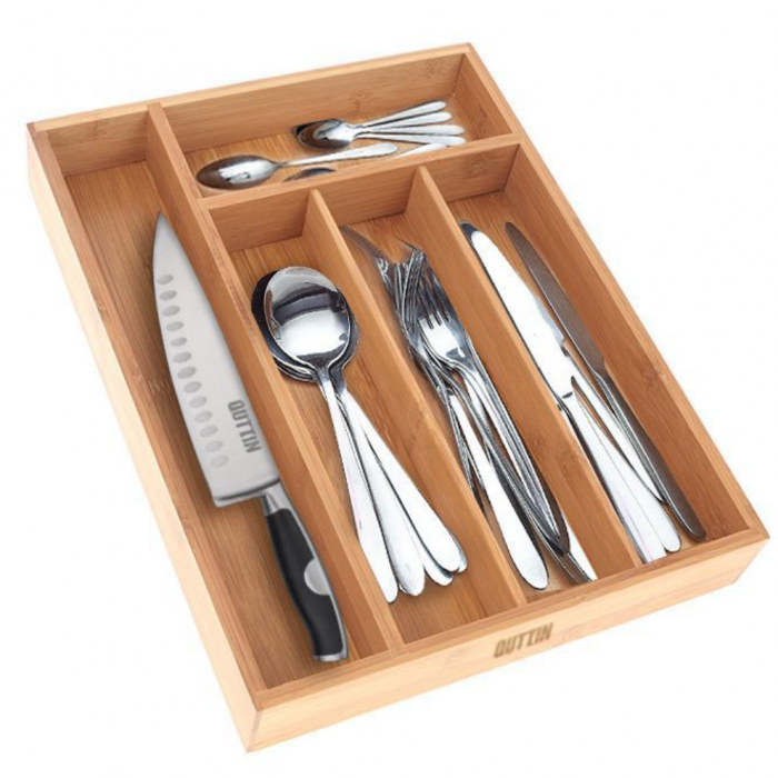 Organizator pentru tacamuri, 34 x 26 x 5 cm, bambus, maro, Quttin [2]