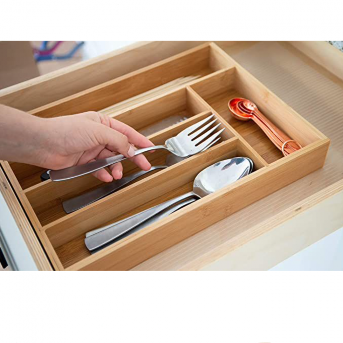 Organizator pentru tacamuri, 34 x 26 x 5 cm, bambus, maro, Quttin [4]