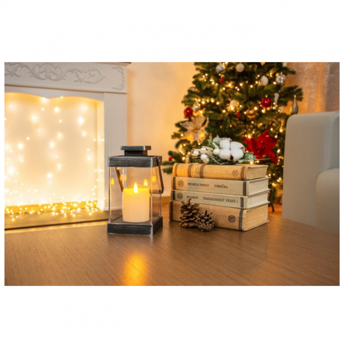 Felinar decorativ cu lumanare led pentru Craciun retro, negru, 3xAAA, plastic, 10x18,5 cm, MagicHome [2]