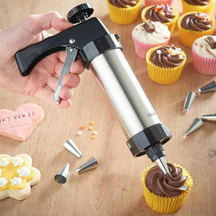 Aparat tip pistol, pentru biscuiti si ornare patiserie, 21 accesorii, inox, Quttin [6]