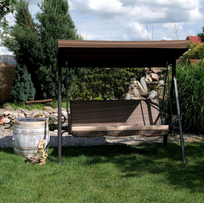 Balansoar gradina, 3 locuri, maro, ratan sintetic, 201x122x182 cm [8]