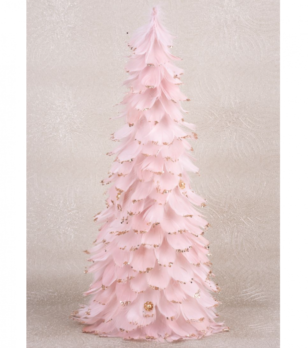 Brad de Craciun MagicHome, impodobit cu pene roz, 22x46 cm [2]