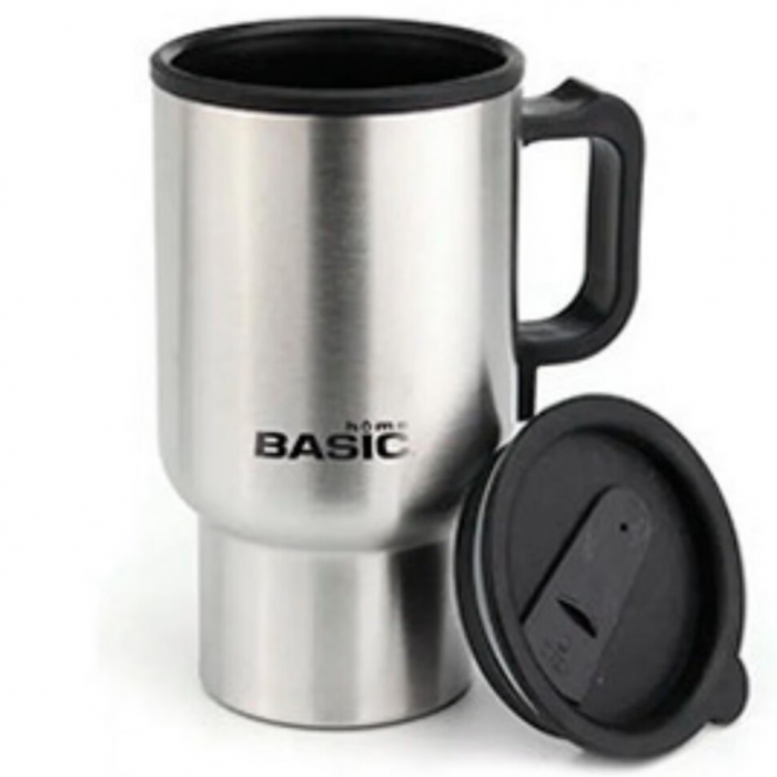 Cana termica pentru cafea/ceai, electrica, auto, inox, 400 ml, 12v, argintiu, Basic Home [3]
