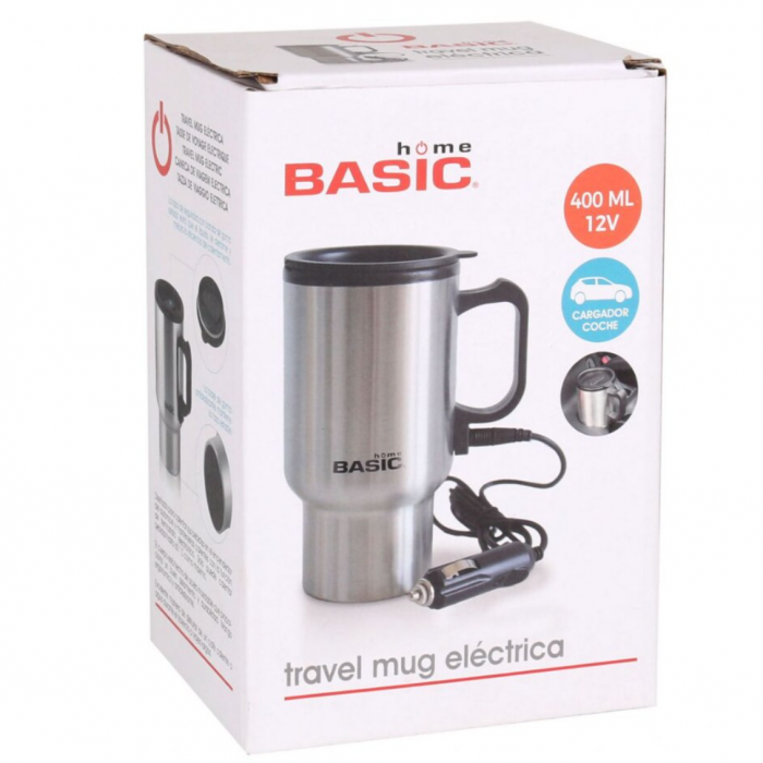 Cana termica pentru cafea/ceai, electrica, auto, inox, 400 ml, 12v, argintiu, Basic Home [2]