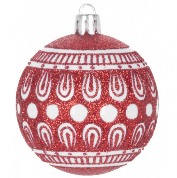 Set 8 globuri rosii cu ornamente albe, magic home [3]