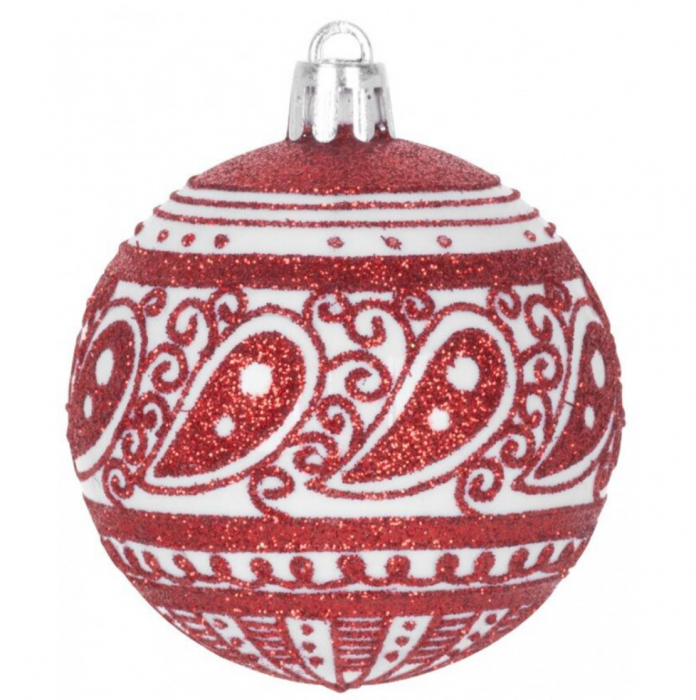 Set 8 globuri rosii cu ornamente albe, magic home [2]