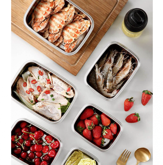 Caserola din inox cu capac ermetic siliconat, 20 x 14 x 6.5 cm, Quttin [3]