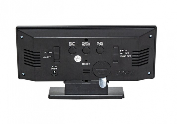 Ceas desteptator multifunctional, Iso Trade, Plastic, Functie de termometru/snooze, Aspect de oglinda, 19x10 cm, Negru [4]