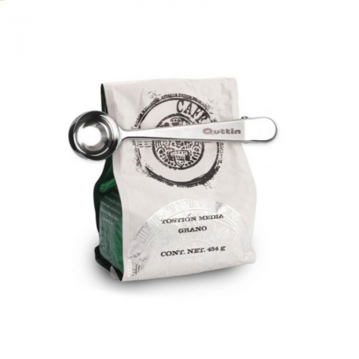 Cupa pentru masurarea boabelor de cafea, cu clema pentru inchiderea pungilor de cafea, inox, 16x3.5cm, Quttin [2]