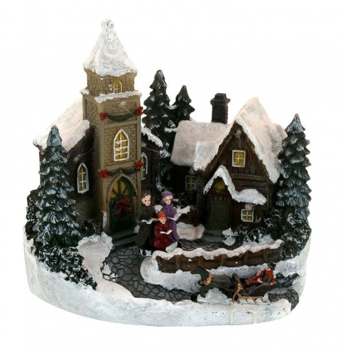 Decoratiune Craciun muzicala, polirasina, sat cu colindatori, LED, 3xAA, 19.5x12.8x18 cm, Magic Home [2]