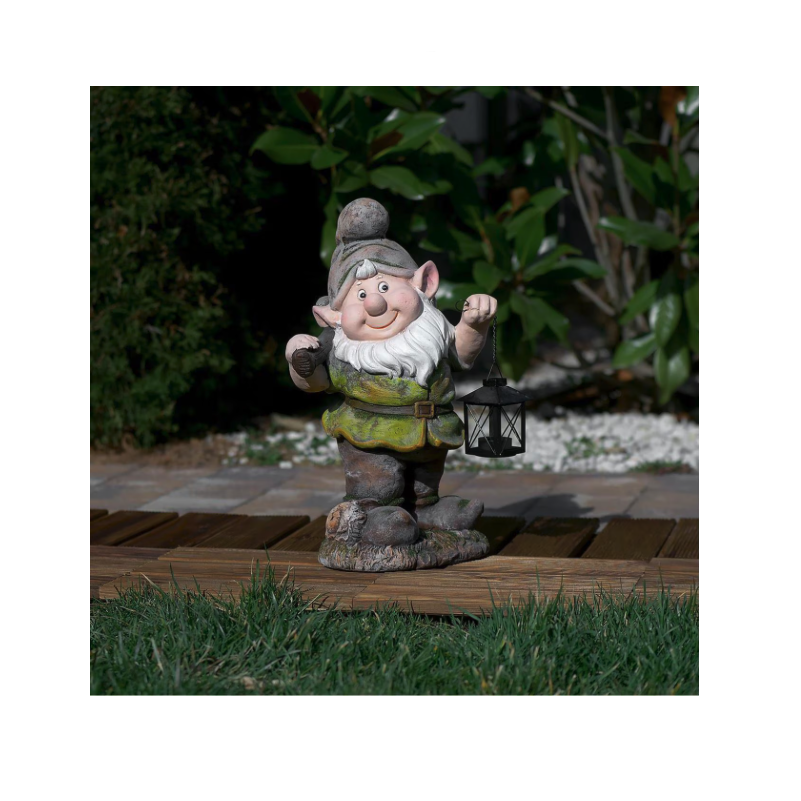 Decoratiune gradina, ceramica, pitic cu felinar si harlet, 25x20x45 cm [5]