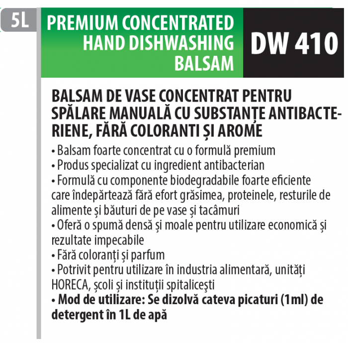 Detergent de vase premium concentrat cu balsam pentru spălatul manual al veselei cu ingredient antibacterian, 5 litrii, Medix Professional [2]