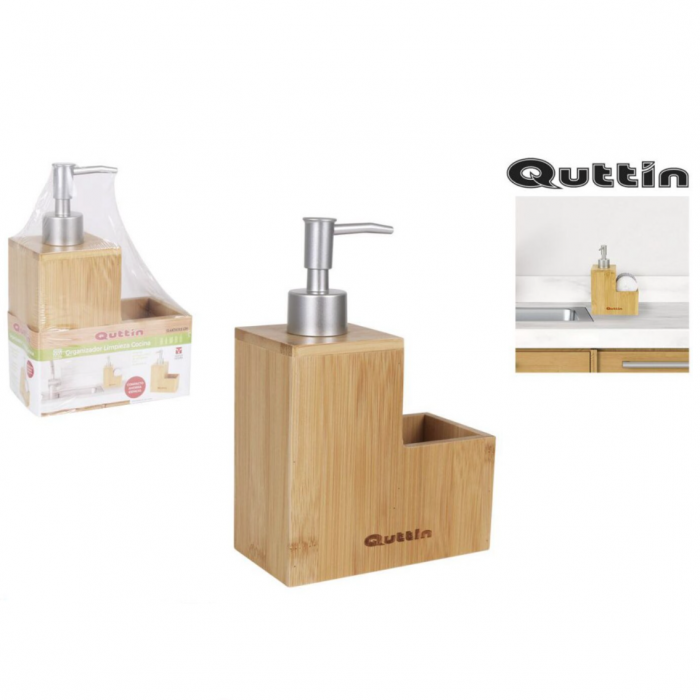 Dispenser detergent lichid si burete pentru vase din lemn, Quttin, 13.4x7x19.5cm [4]