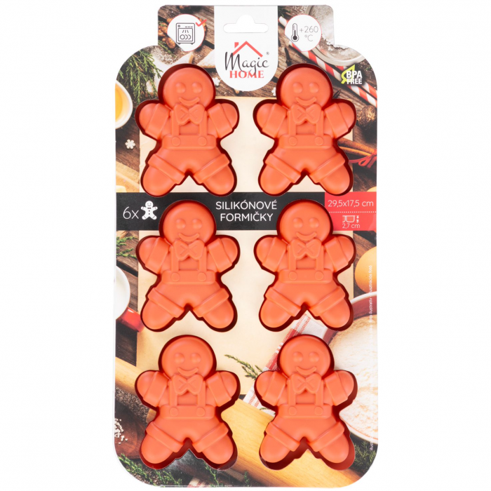 Forma pentru prajituri din silicon cu 6 compartimente in forma de om de turta dulce 8 cm, MagicHome [3]