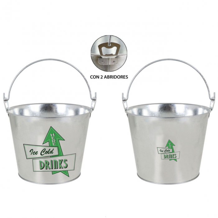 Galeata din otel galvanizat pentru servire bere cu deschizator sticle integrat, "ice cold drinks here", 5 litrii, 23x17x18 cm, Privilege [4]