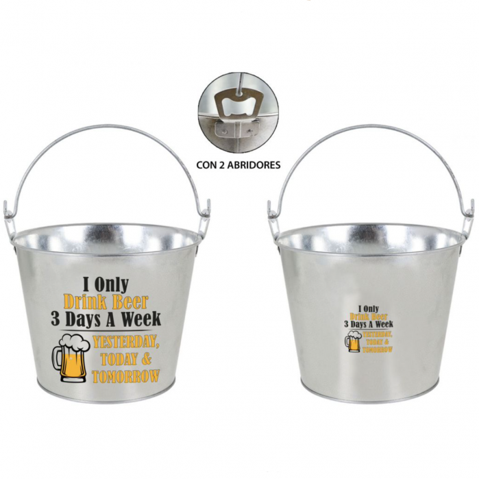 Galeata din otel galvanizat pentru servire bere cu deschizator sticle integrat, "i only drink beer", 5 litrii, 23x17x18 cm, Privilege [3]