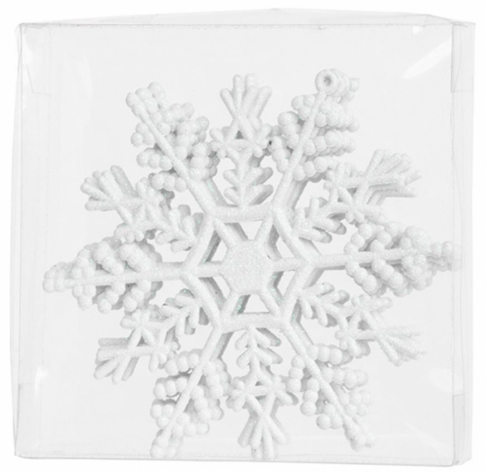 Glob de Craciun in forma de fulg de nea pentru impodobirea bradului, 6 buc, fulg de zapada, alb, pentru brad, 12 cm, MagicHome [2]