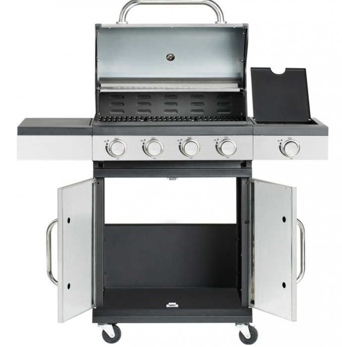 Gratar gradina, grill dreptunghiular, cu gaz, 4+1 arzatoare, cu roti, capac, 120x48x110 cm, BBQ Forbes [2]