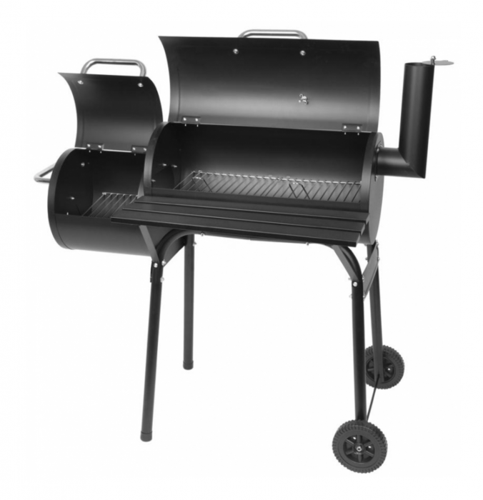 Gratar gradina, grill dreptunghiular, cu roti, capac, afumatoare si horn, 112x63x117 cm [2]