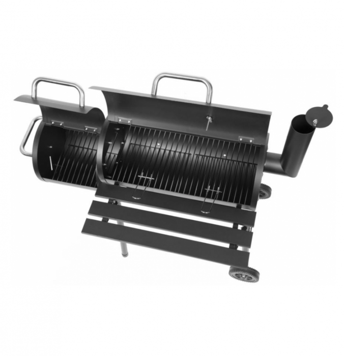 Gratar gradina, grill dreptunghiular, cu roti, capac, afumatoare si horn, 112x63x117 cm [3]