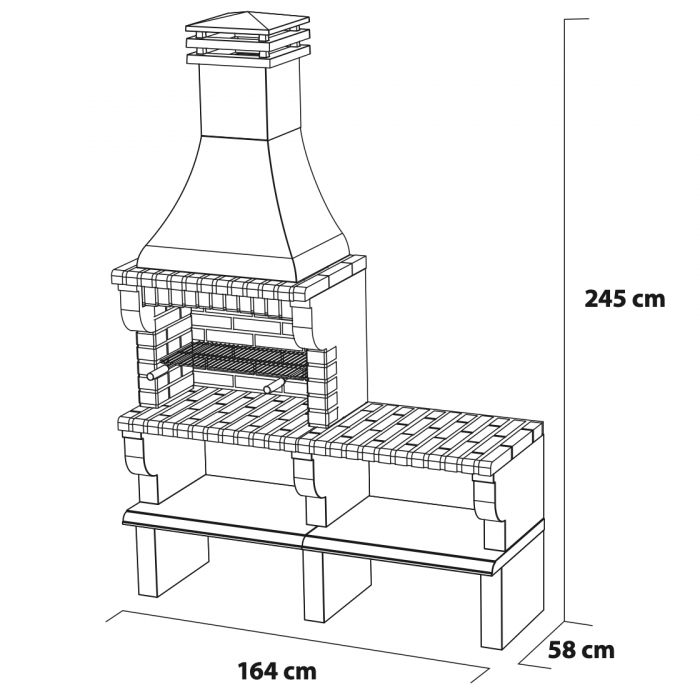 Gratar pentru gradina MAIPU PLUS XL cu banc de lucru din beton si caramida, 165 × 58 × 245 cm [2]