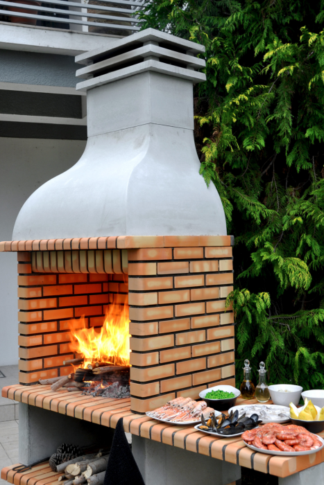 Gratar pentru gradina sines XL cu banc de lucru din beton si caramida, 178 × 70 × 255 cm [9]