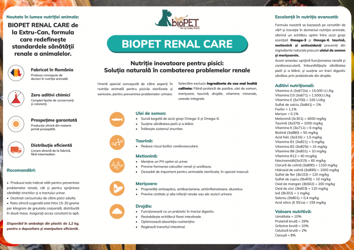 Hrana uscata cu pui pentru pisici sterilizate, cu probleme renale sau probleme ale tractului urinar, Biopet Renal Health Care, 1.2 Kg [3]