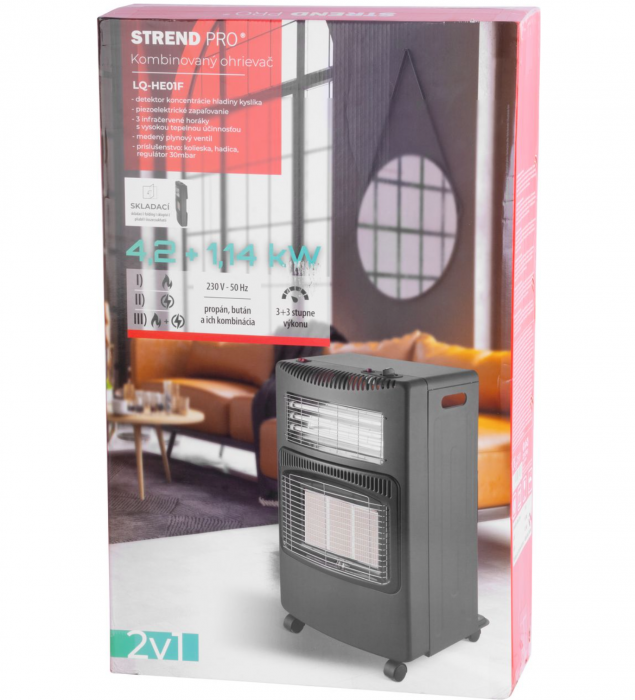 Incalzitor combinat gaz/electric, pliabil, Strend Pro Premium, 3 trepte de incalzire 1500/2750/4200W, piezo, Detector concentratie oxigen [10]