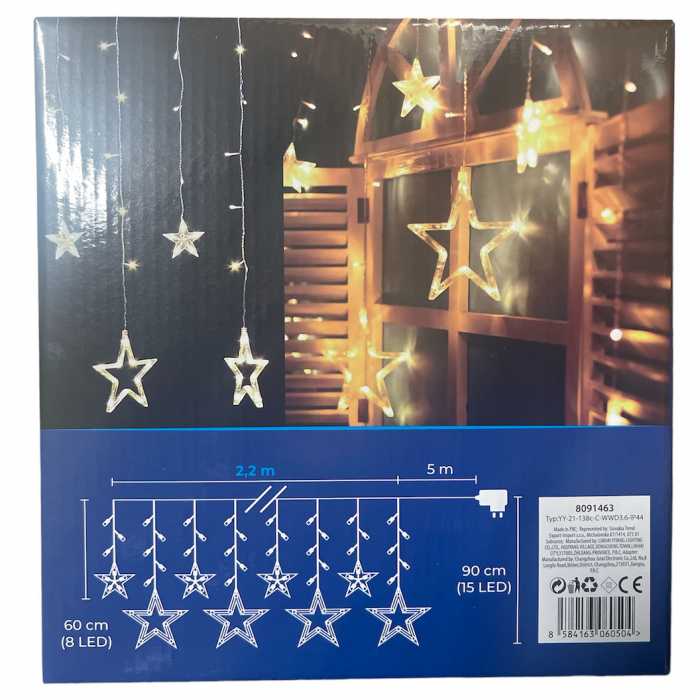 Instalatie luminoasa cu stelute tip cortina, MagicHome, 138 leduri, lumina calda, 230V, 50 Hz, 8 functii, 2.2x0.6/0.9 m [7]