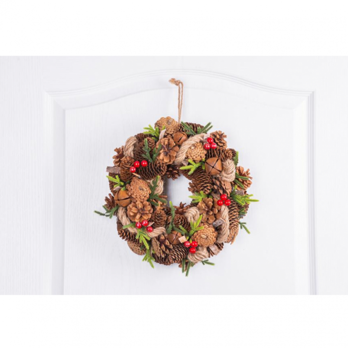 Coroana de Craciun MagicHome cu conuri de pin, multicolor, diametru 30 centimetri [2]