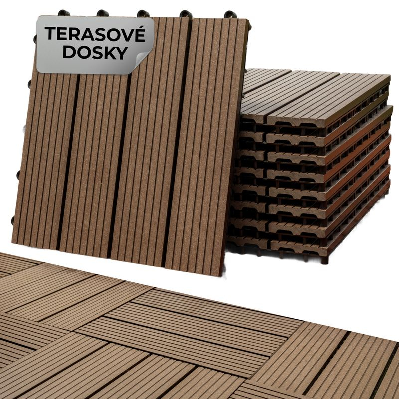 Podea de grădină din plastic, set 9 buc, 31x31cm, maro închis, Strend Pro [9]