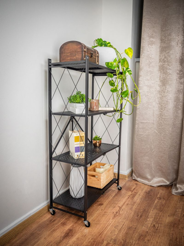 Raft depozitare pliabil cu roți MagicHome, metalic, 4 polițe, 127x72x34 cm, max. 200 kg [2]