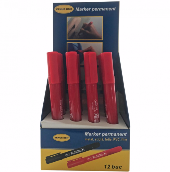 Set 12 markere rosii, permanente cu grosimea varfului 2 mm [2]