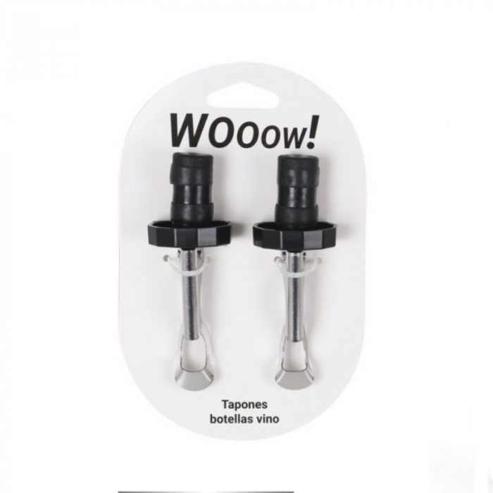 Set 2 dopuri pentru sticlele de vin din cauciuc si inox, Wooow, negru [3]