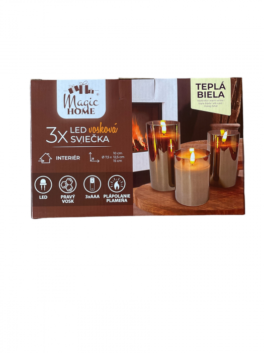 Set 3 lumanari cu led din ceara cu suport de stcla si efect de flacara, 3xAAA, MagicHome [4]