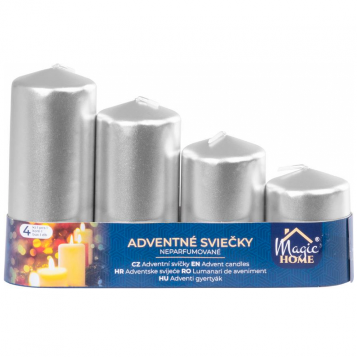 Set 4 lumanari argintii, inaltime 60/80/100/120 mm, diametru 48 mm, MagicHome [2]