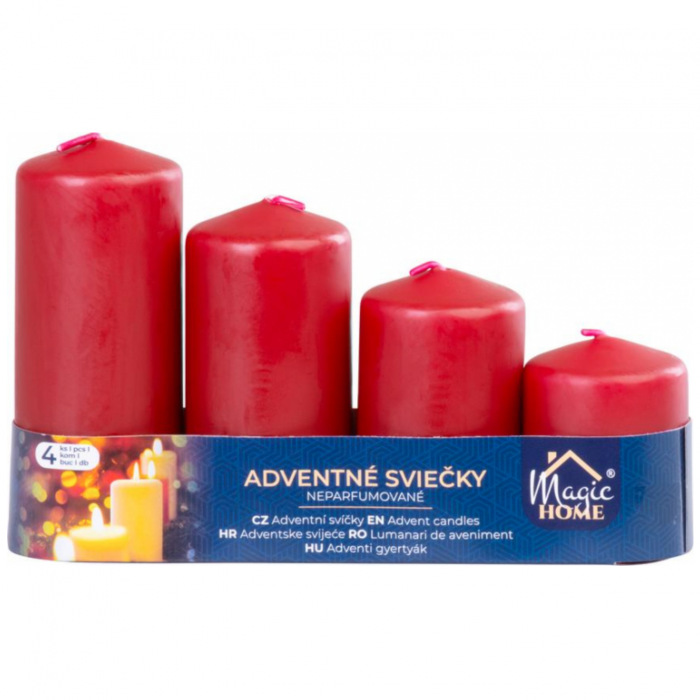 Set 4 lumanari rosii inaltime 60/80/100/120 mm, diametru 48 mm, MagicHome [2]