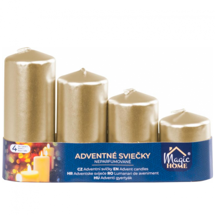 Set 4 lumanari aurii inaltime 60/80/100/120 mm, diametru 48 mm, MagicHome [2]