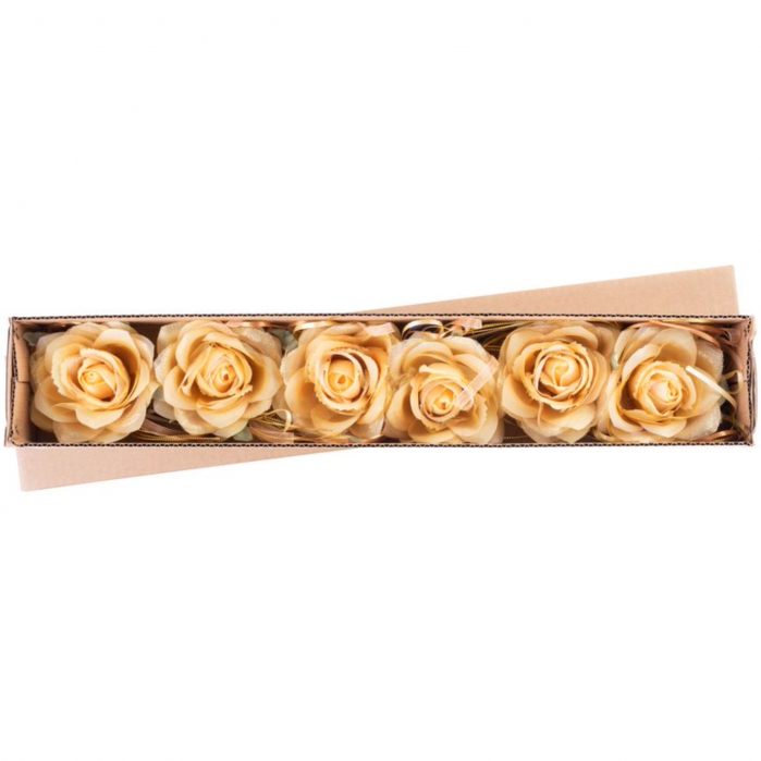 Set 6 trandafiri aurii decorativi pentru bradul de craciun, diametru floare 11 cm, lungime 22 cm, MagicHome [2]