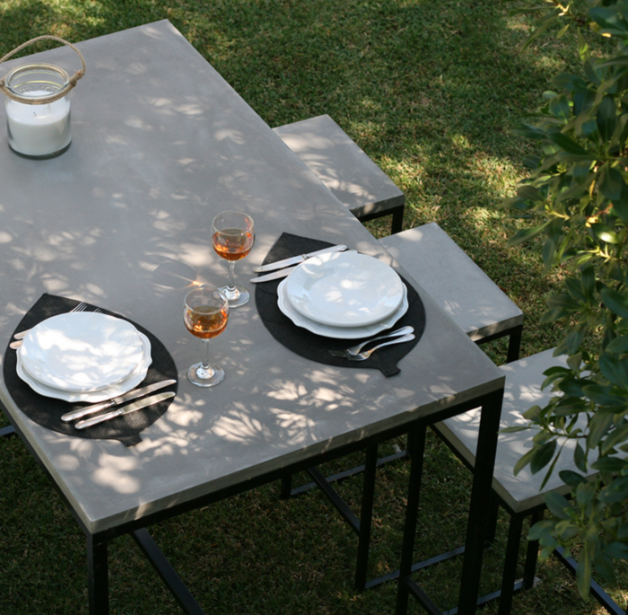 Set masa inalta de gradina din beton si metal, 190 × 172 × 74 cm, Tuozi [2]
