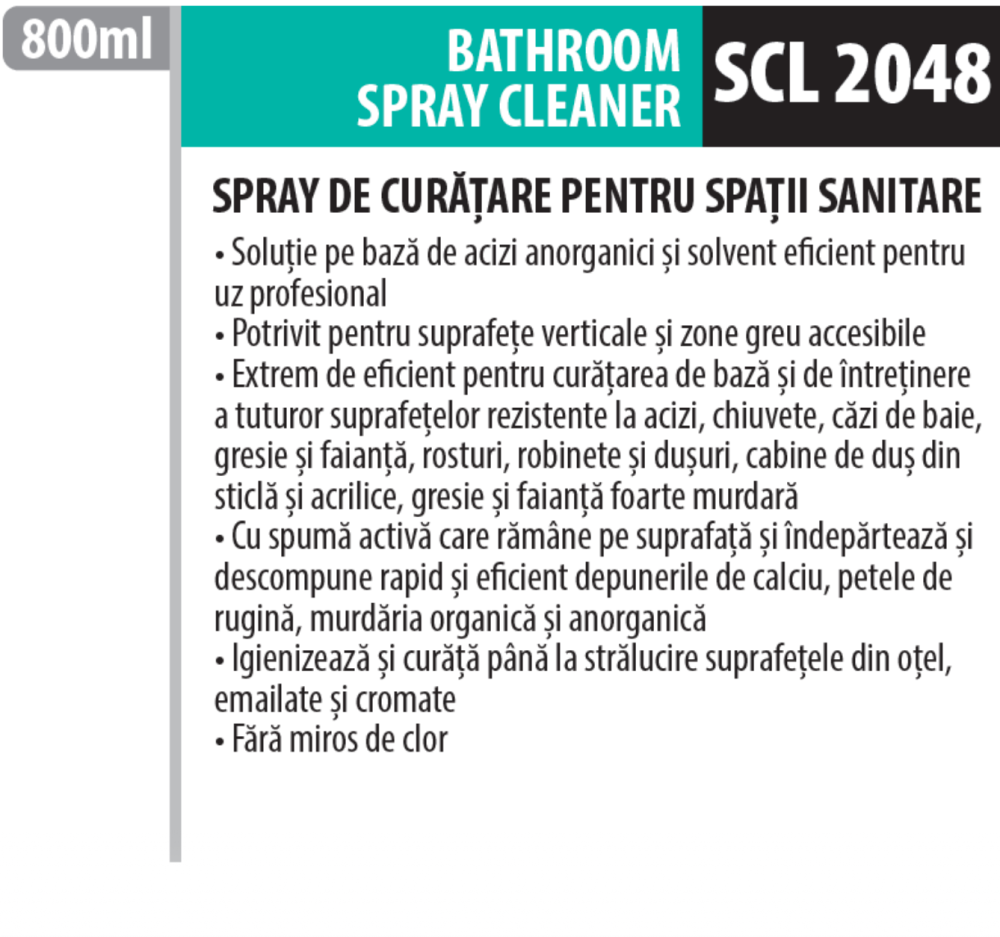 Solutie pentru curatarea bailor fara miros de clor, spray, anti calcar/rugina/pete, 800 ML, Medix Professional [2]