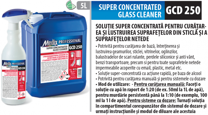 Solutie super concentrata pentru sticla GCD 250, Medix Profesional, 5 L [2]