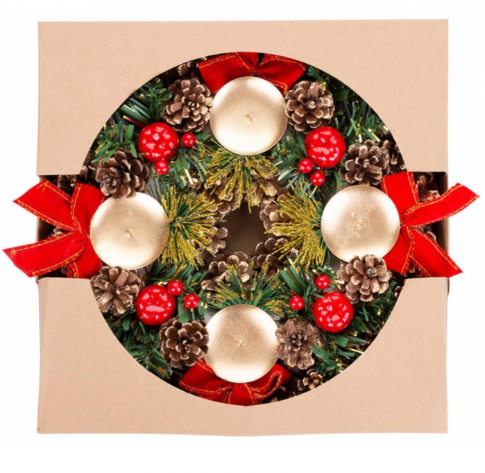 Suport de lumanari rotund pentru Craciun, conuri de pin naturale, 25 cm diametru, MagicHome [2]