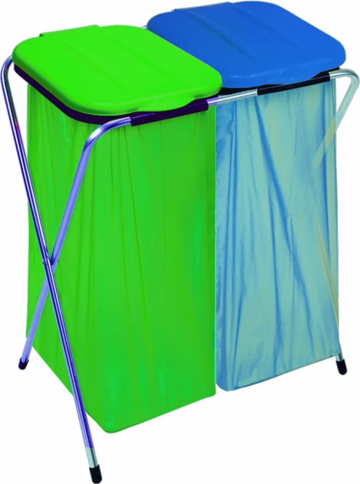 Suport saci de gunoi BRRO ECO 2, verde/albastru, 66 x 42 x 78 cm, 2 saci x 130 l, pentru colectare selectiva si depozitare sticle [1]